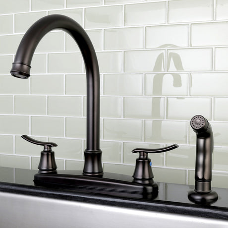 Jamestown FB7795JLSP Two-Handle 4-Hole Deck Mount 8" Centerset Kitchen Faucet with Side Sprayer, Oil Rubbed Bronze
