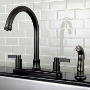 NuvoFusion FB7795NDLSP Two-Handle 4-Hole Deck Mount 8" Centerset Kitchen Faucet with Side Sprayer, Oil Rubbed Bronze