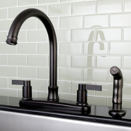 NuvoFusion FB7795NDLSP Two-Handle 4-Hole Deck Mount 8" Centerset Kitchen Faucet with Side Sprayer, Oil Rubbed Bronze