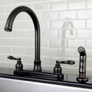 NuWave French FB7795NFLSP Two-Handle 4-Hole Deck Mount 8" Centerset Kitchen Faucet with Side Sprayer, Oil Rubbed Bronze