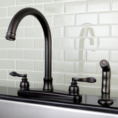 NuWave French FB7795NFLSP Two-Handle 4-Hole Deck Mount 8" Centerset Kitchen Faucet with Side Sprayer, Oil Rubbed Bronze