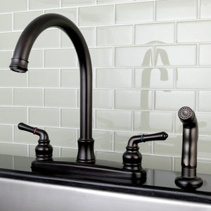 Naples FB7795NMLSP Two-Handle 4-Hole Deck Mount 8" Centerset Kitchen Faucet with Side Sprayer, Oil Rubbed Bronze