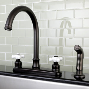 Victorian FB7795PXSP Two-Handle 4-Hole Deck Mount 8" Centerset Kitchen Faucet with Side Sprayer, Oil Rubbed Bronze