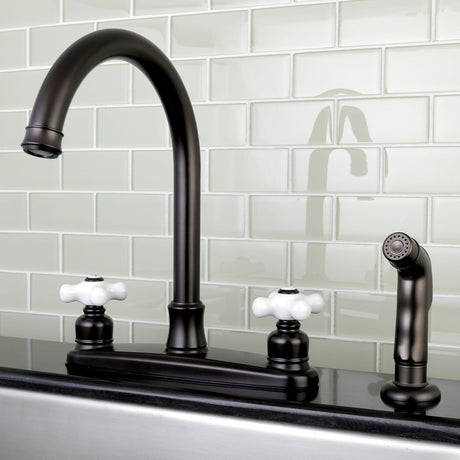 Victorian FB7795PXSP Two-Handle 4-Hole Deck Mount 8" Centerset Kitchen Faucet with Side Sprayer, Oil Rubbed Bronze