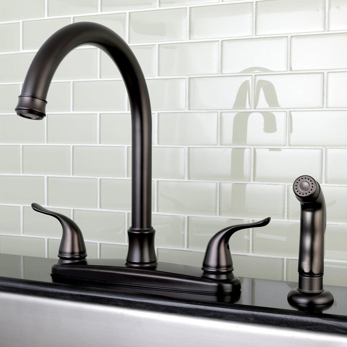 Yosemite FB7795YLSP Two-Handle 4-Hole Deck Mount 8" Centerset Kitchen Faucet with Side Sprayer, Oil Rubbed Bronze