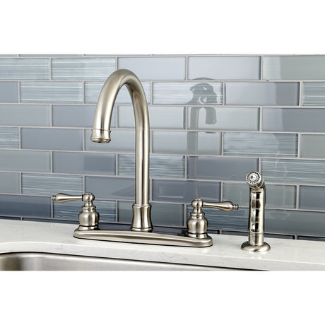 Victorian FB7798ALSP Two-Handle 4-Hole Deck Mount 8" Centerset Kitchen Faucet with Side Sprayer, Brushed Nickel