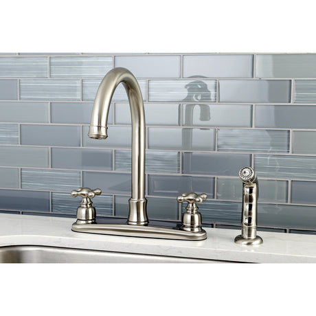 Victorian FB7798AXSP Two-Handle 4-Hole Deck Mount 8" Centerset Kitchen Faucet with Side Sprayer, Brushed Nickel