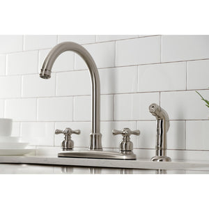 Victorian FB7798AXSP Two-Handle 4-Hole Deck Mount 8" Centerset Kitchen Faucet with Side Sprayer, Brushed Nickel