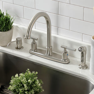 Kaiser FB7798CKLSP Two-Handle 4-Hole Deck Mount 8" Centerset Kitchen Faucet with Side Sprayer, Brushed Nickel