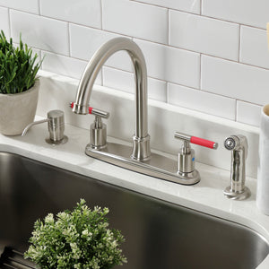 Kaiser FB7798CKLSP Two-Handle 4-Hole Deck Mount 8" Centerset Kitchen Faucet with Side Sprayer, Brushed Nickel