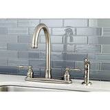 Knight FB7798KLSP Two-Handle 4-Hole Deck Mount 8" Centerset Kitchen Faucet with Side Sprayer, Brushed Nickel