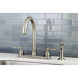 Knight FB7798KLSP Two-Handle 4-Hole Deck Mount 8" Centerset Kitchen Faucet with Side Sprayer, Brushed Nickel