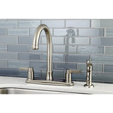 NuvoFusion FB7798NDLSP Two-Handle 4-Hole Deck Mount 8" Centerset Kitchen Faucet with Side Sprayer, Brushed Nickel