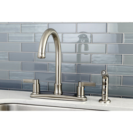 NuvoFusion FB7798NDLSP Two-Handle 4-Hole Deck Mount 8" Centerset Kitchen Faucet with Side Sprayer, Brushed Nickel
