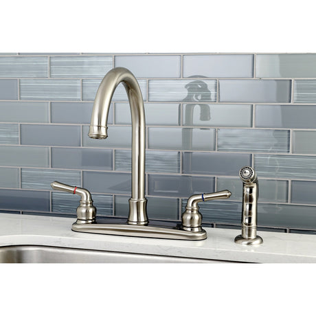 Naples FB7798NMLSP Two-Handle 4-Hole Deck Mount 8" Centerset Kitchen Faucet with Side Sprayer, Brushed Nickel