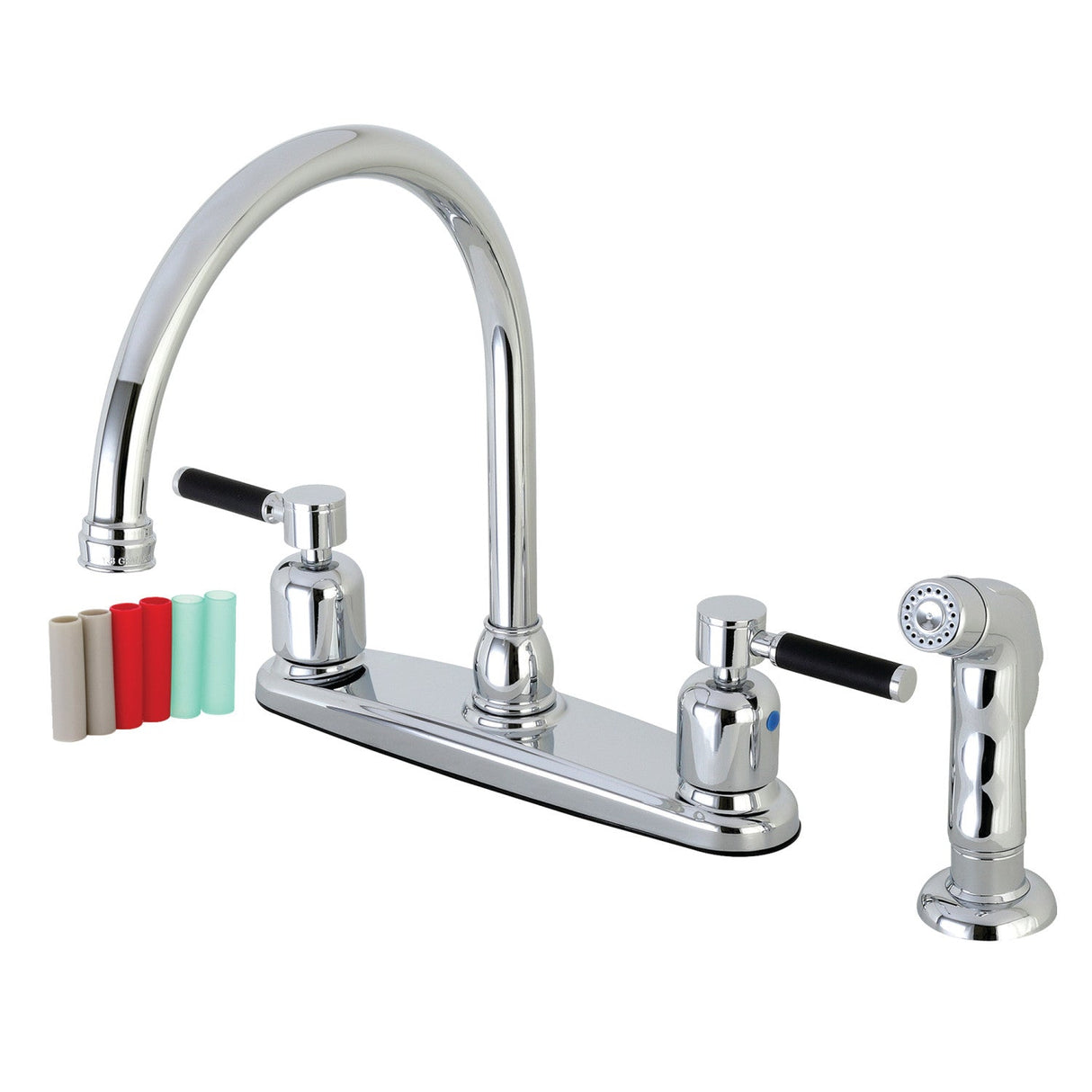 Kaiser FB791DKLSP Two-Handle 4-Hole Deck Mount 8" Centerset Kitchen Faucet with Side Sprayer, Polished Chrome