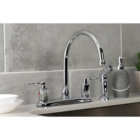 Serena FB791SVLSP Two-Handle 4-Hole Deck Mount 8" Centerset Kitchen Faucet with Side Sprayer, Polished Chrome