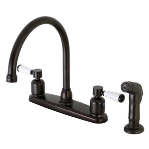 Paris FB795DPLSP Two-Handle 4-Hole Deck Mount 8" Centerset Kitchen Faucet with Side Sprayer, Oil Rubbed Bronze
