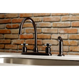 Millennium FB795ZXSP Two-Handle 4-Hole Deck Mount 8" Centerset Kitchen Faucet with Side Sprayer, Oil Rubbed Bronze