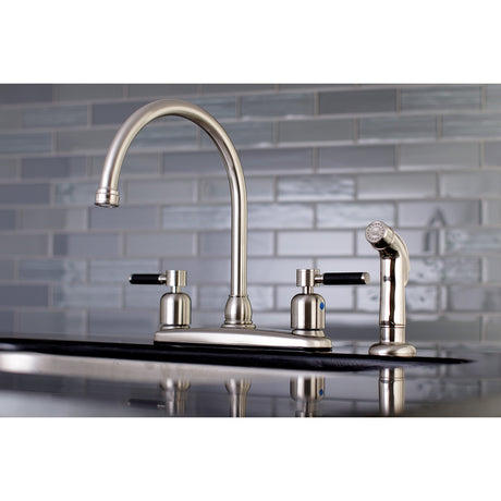 Kaiser FB798DKLSP Two-Handle 4-Hole Deck Mount 8" Centerset Kitchen Faucet with Side Sprayer, Brushed Nickel