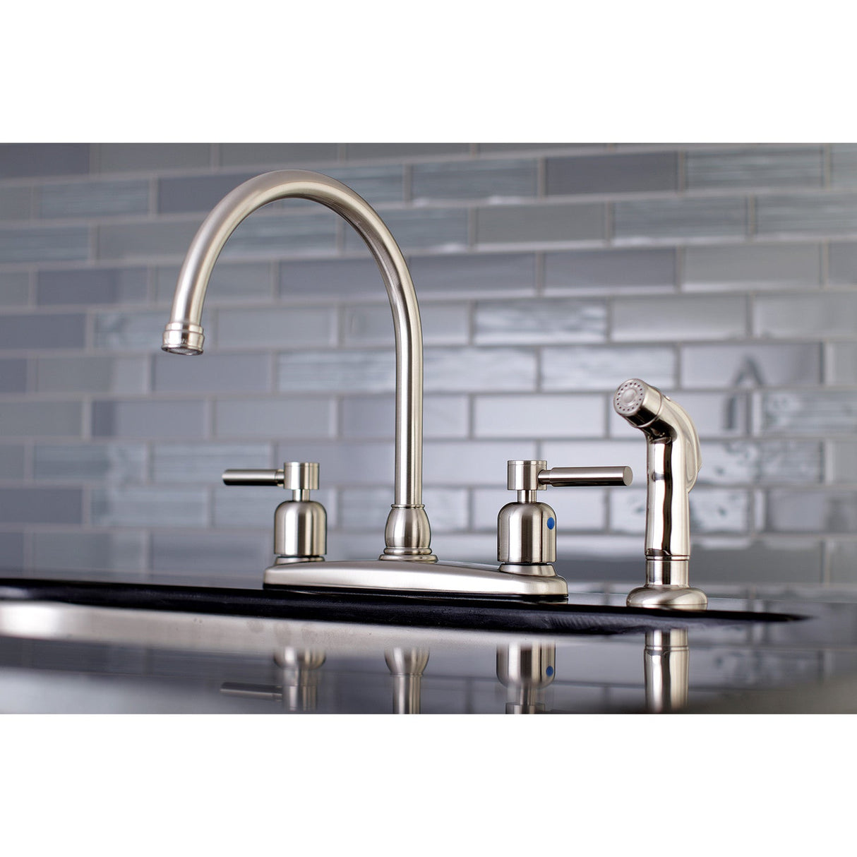 Concord FB798DLSP Two-Handle 4-Hole Deck Mount 8" Centerset Kitchen Faucet with Side Sprayer, Brushed Nickel