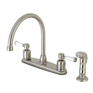 Paris FB798DPLSP Two-Handle 4-Hole Deck Mount 8" Centerset Kitchen Faucet with Side Sprayer, Brushed Nickel