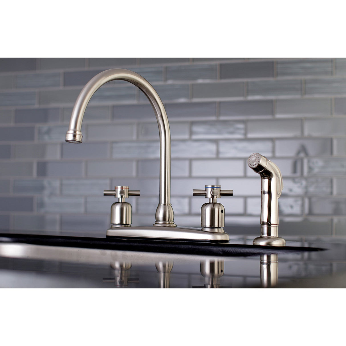 Concord FB798DXSP Two-Handle 4-Hole Deck Mount 8" Centerset Kitchen Faucet with Side Sprayer, Brushed Nickel