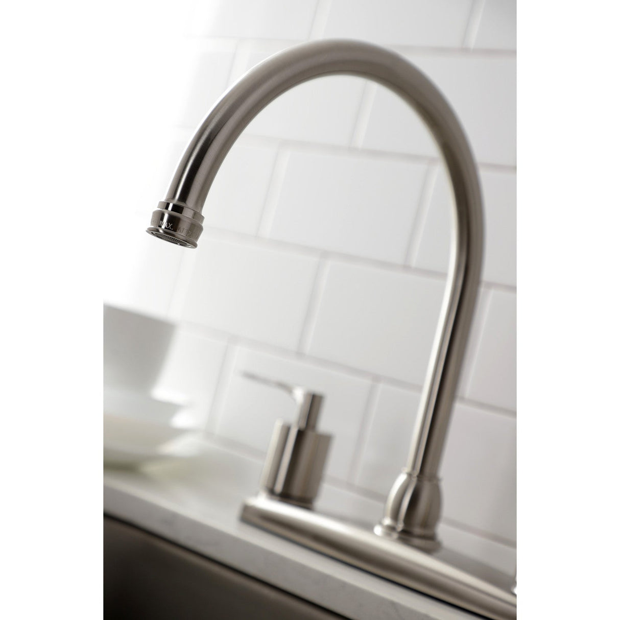 Serena FB798SVLSP Two-Handle 4-Hole Deck Mount 8" Centerset Kitchen Faucet with Side Sprayer, Brushed Nickel