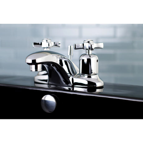 Millennium FB8621ZX Two-Handle 3-Hole Deck Mount 4" Centerset Bathroom Faucet with Plastic Pop-Up, Polished Chrome