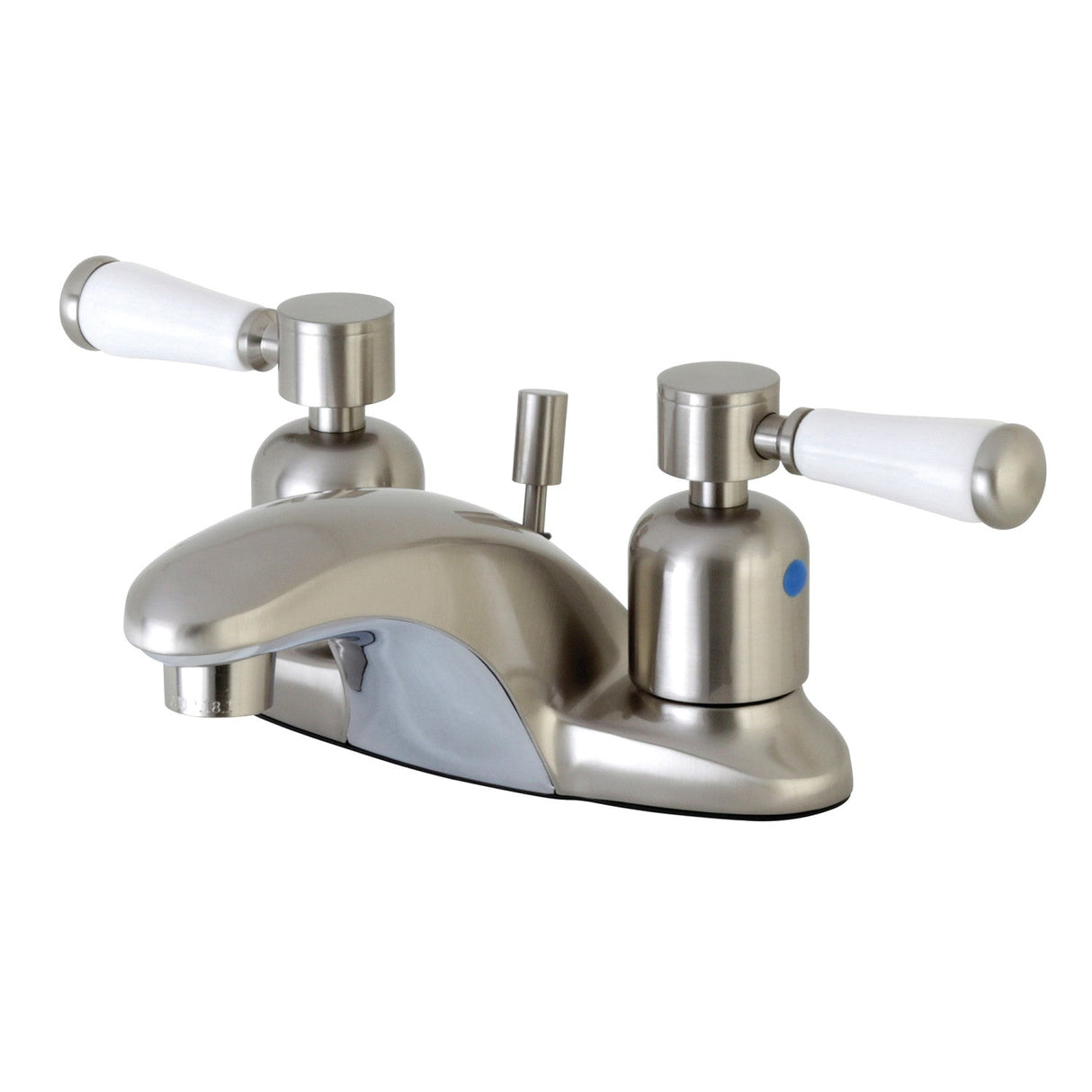 Paris FB8628DPL Two-Handle 3-Hole Deck Mount 4" Centerset Bathroom Faucet with Plastic Pop-Up, Brushed Nickel