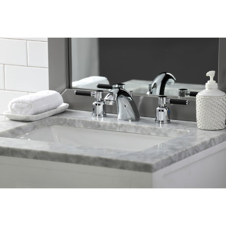 Kaiser FB8951DKL Two-Handle 3-Hole Deck Mount Widespread Bathroom Faucet with Plastic Pop-Up, Polished Chrome