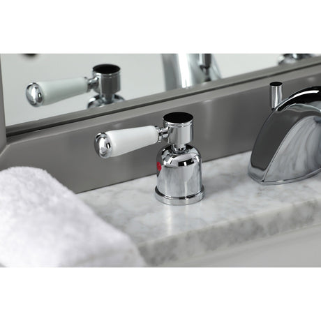 Paris FB8951DPL Two-Handle 3-Hole Deck Mount Widespread Bathroom Faucet with Plastic Pop-Up, Polished Chrome