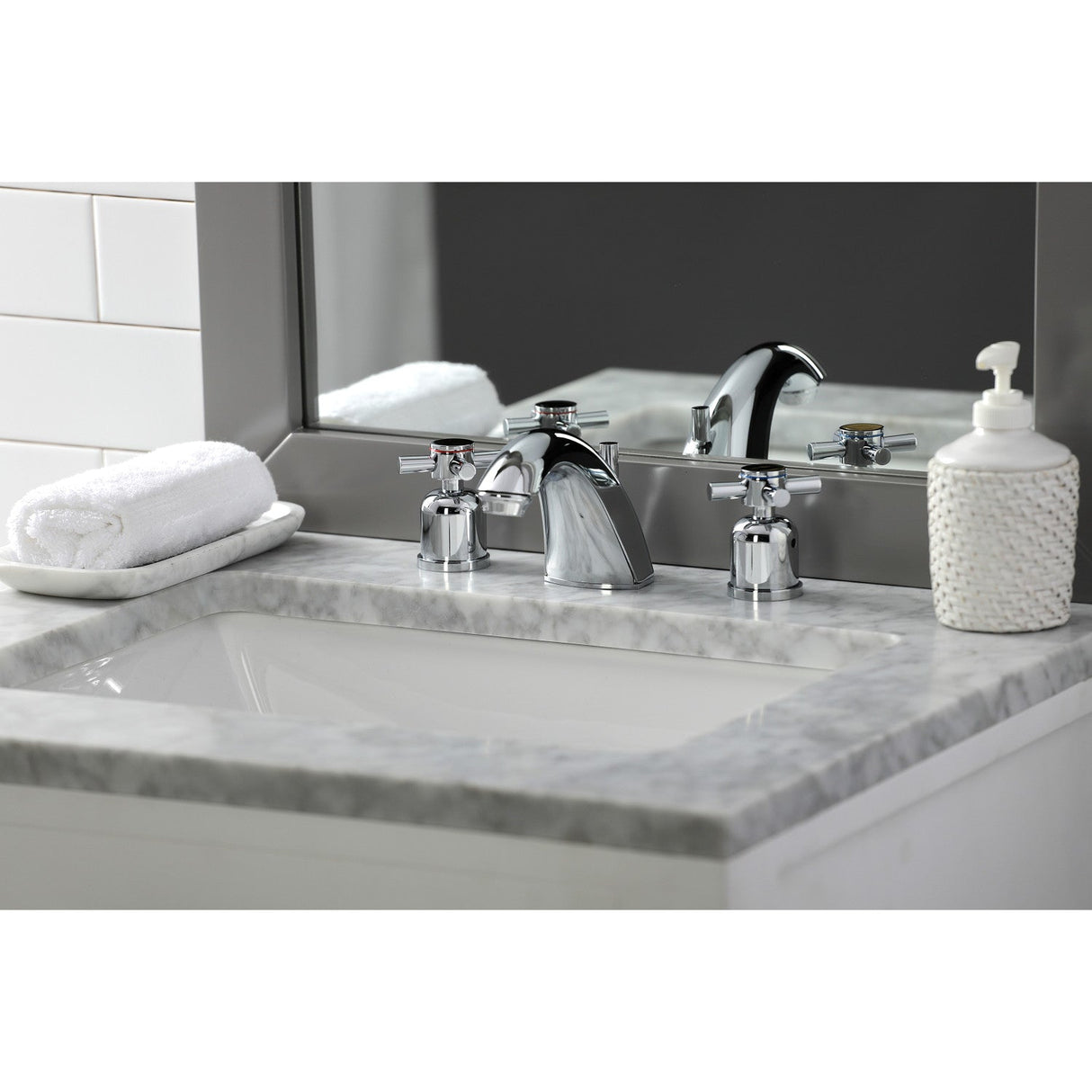 Concord FB8951DX Two-Handle 3-Hole Deck Mount Widespread Bathroom Faucet with Plastic Pop-Up, Polished Chrome