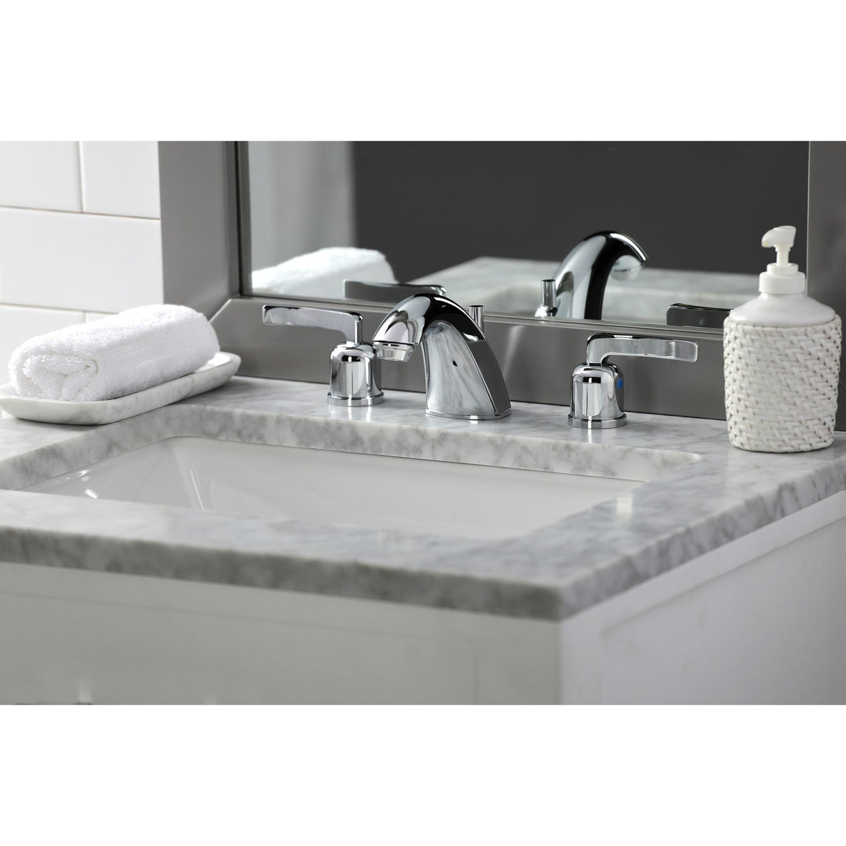 Centurion FB8951EFL Two-Handle 3-Hole Deck Mount Widespread Bathroom Faucet with Plastic Pop-Up, Polished Chrome