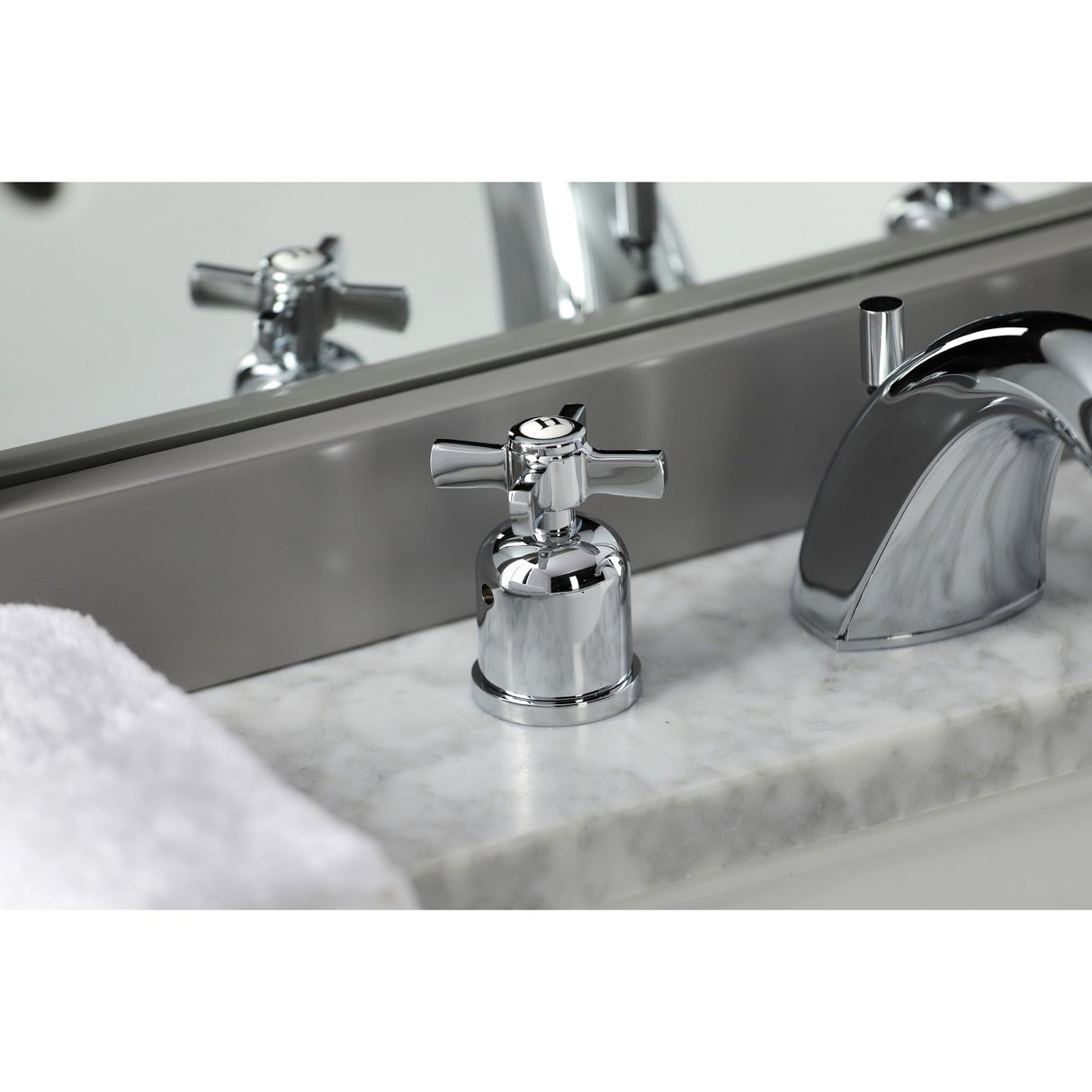 Millennium FB8951ZX Two-Handle 3-Hole Deck Mount Widespread Bathroom Faucet with Plastic Pop-Up, Polished Chrome