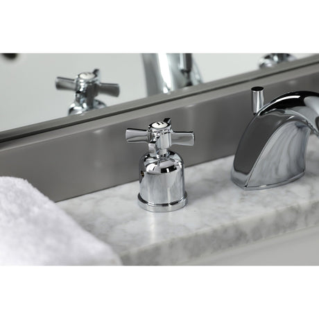 Millennium FB8951ZX Two-Handle 3-Hole Deck Mount Widespread Bathroom Faucet with Plastic Pop-Up, Polished Chrome