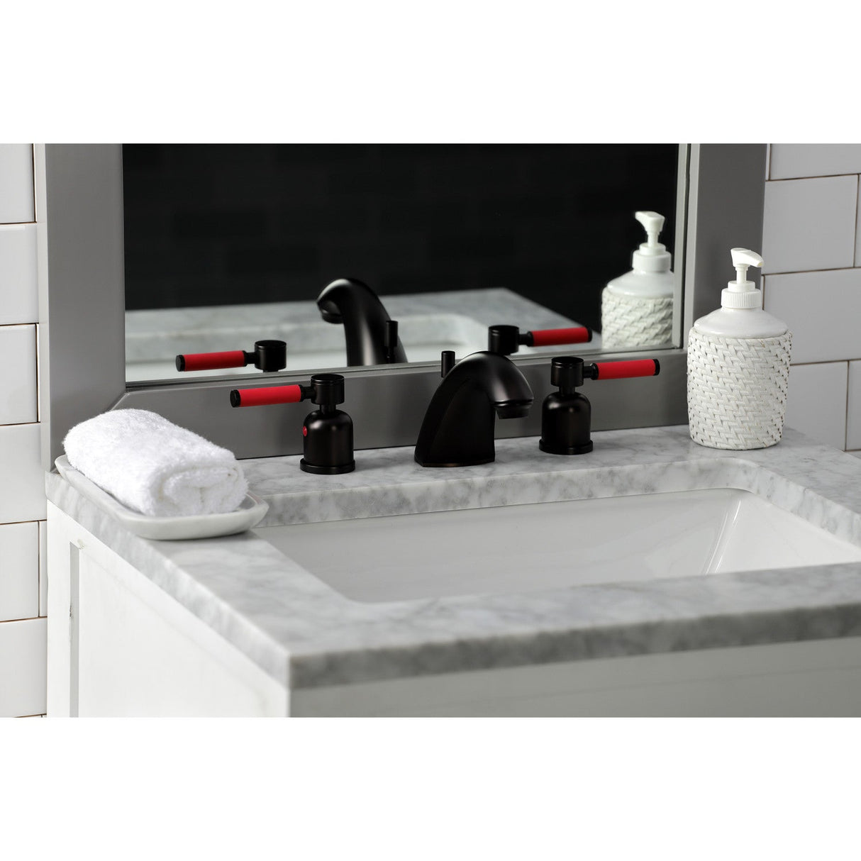 Kaiser FB8955DKL Two-Handle 3-Hole Deck Mount Widespread Bathroom Faucet with Plastic Pop-Up, Oil Rubbed Bronze