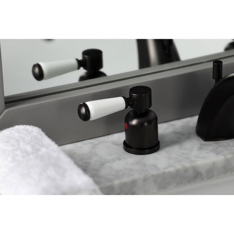 Paris FB8955DPL Two-Handle 3-Hole Deck Mount Widespread Bathroom Faucet with Plastic Pop-Up, Oil Rubbed Bronze