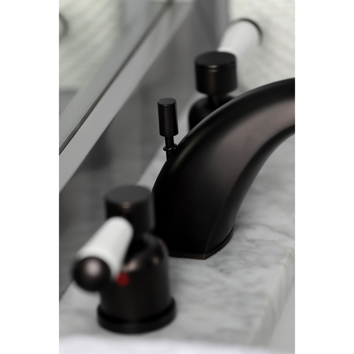 Paris FB8955DPL Two-Handle 3-Hole Deck Mount Widespread Bathroom Faucet with Plastic Pop-Up, Oil Rubbed Bronze