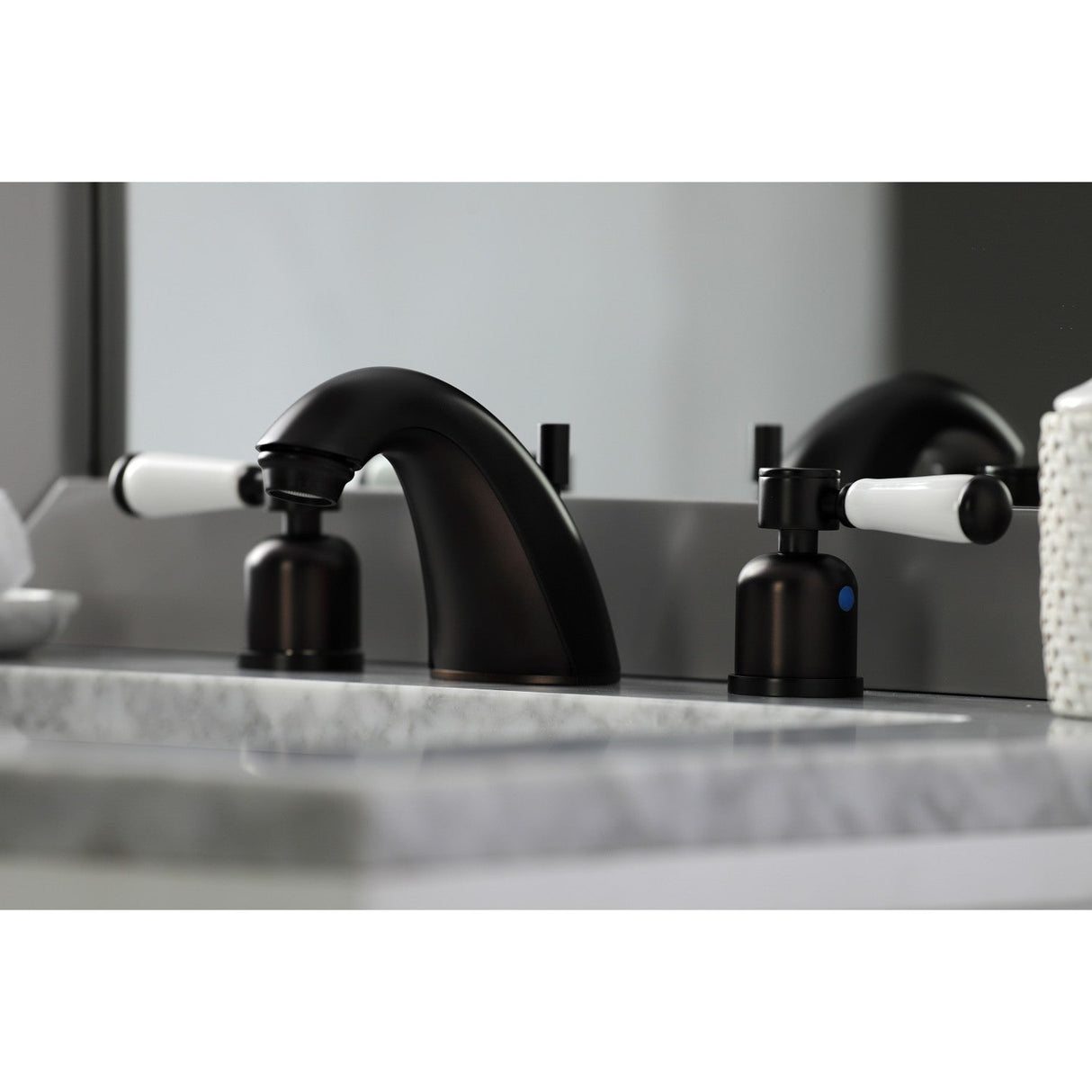 Paris FB8955DPL Two-Handle 3-Hole Deck Mount Widespread Bathroom Faucet with Plastic Pop-Up, Oil Rubbed Bronze