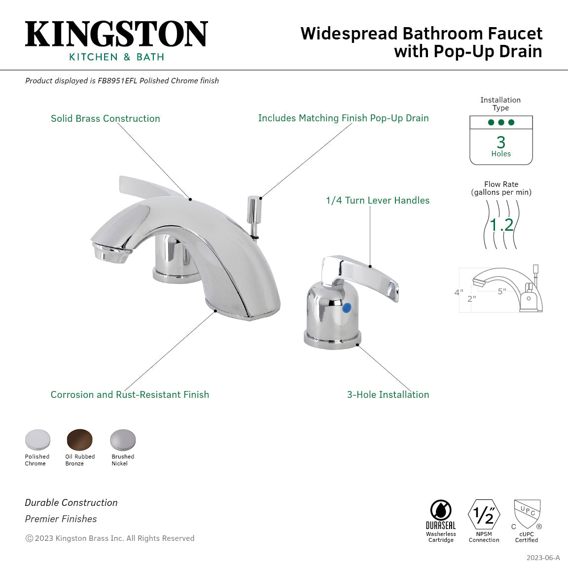 Centurion FB8955EFL Two-Handle 3-Hole Deck Mount Widespread Bathroom Faucet with Plastic Pop-Up, Oil Rubbed Bronze