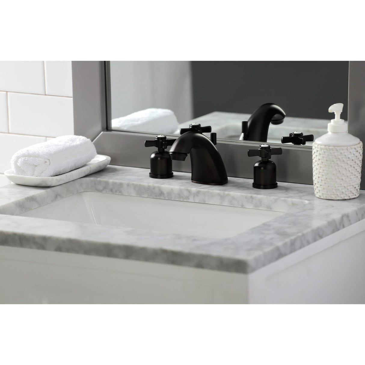 Millennium FB8955ZX Two-Handle 3-Hole Deck Mount Widespread Bathroom Faucet with Plastic Pop-Up, Oil Rubbed Bronze