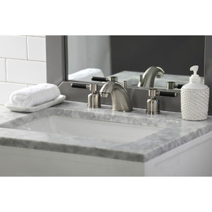 Kaiser FB8958DKL Two-Handle 3-Hole Deck Mount Widespread Bathroom Faucet with Plastic Pop-Up, Brushed Nickel