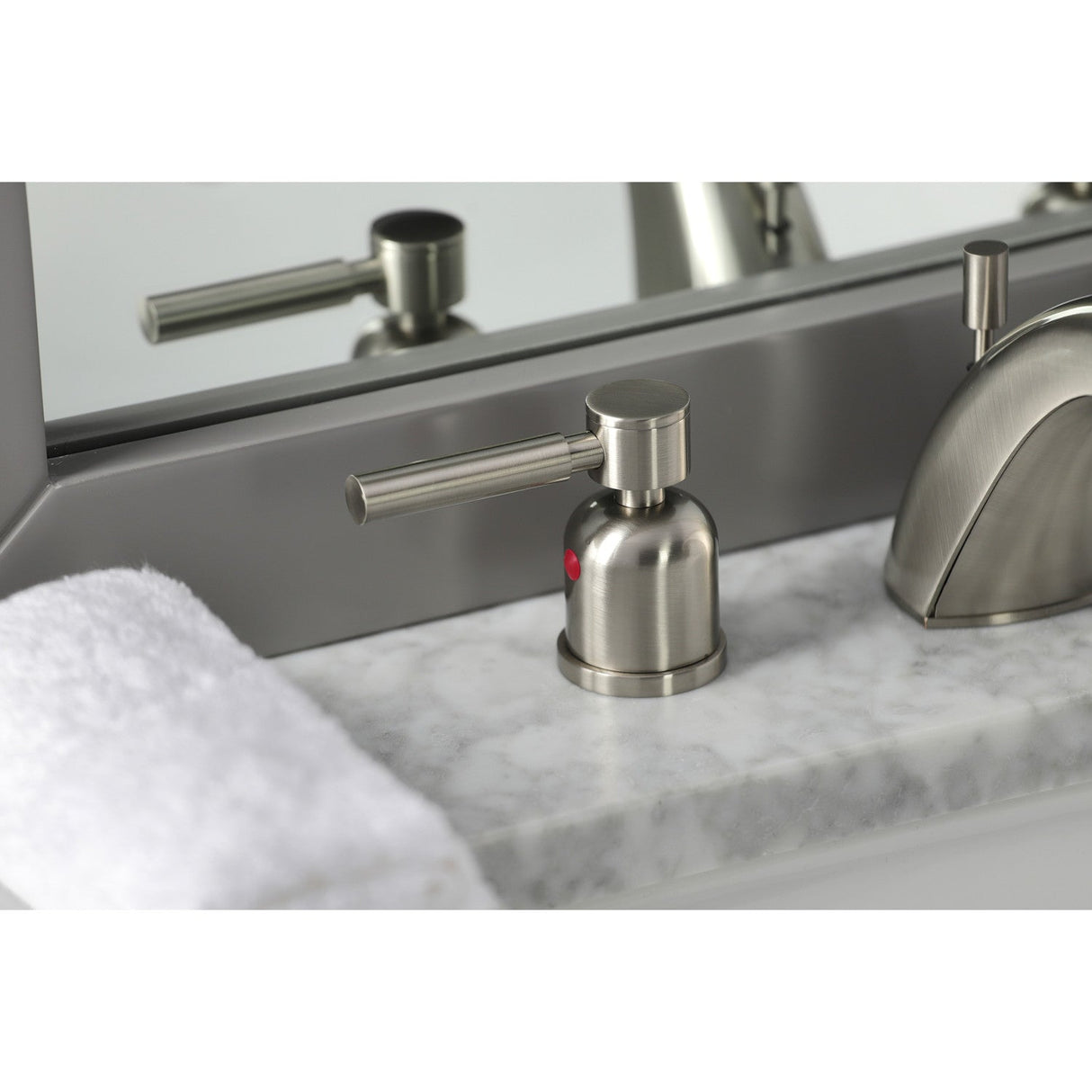 Concord FB8958DL Two-Handle 3-Hole Deck Mount Widespread Bathroom Faucet with Plastic Pop-Up, Brushed Nickel