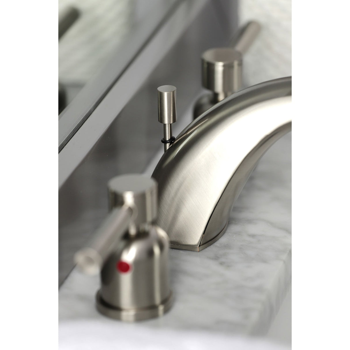 Concord FB8958DL Two-Handle 3-Hole Deck Mount Widespread Bathroom Faucet with Plastic Pop-Up, Brushed Nickel