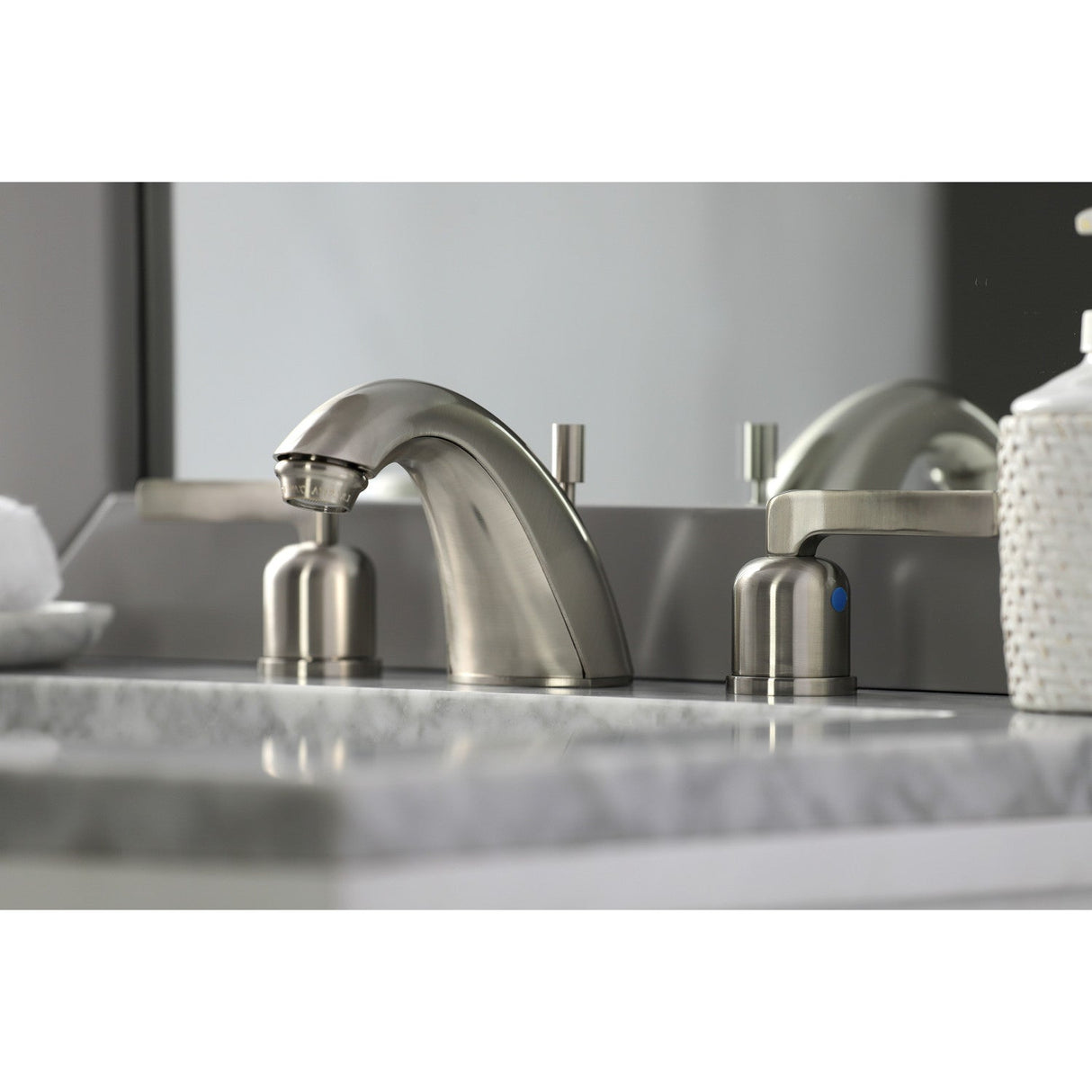 Centurion FB8958EFL Two-Handle 3-Hole Deck Mount Widespread Bathroom Faucet with Plastic Pop-Up, Brushed Nickel