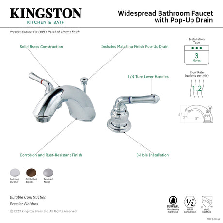 FB955 Two-Handle 3-Hole Deck Mount Widespread Bathroom Faucet with Plastic Pop-Up, Oil Rubbed Bronze