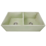 Nantucket Sinks Double Bowl Farmhouse Fireclay Sink with Shabby Green Finish