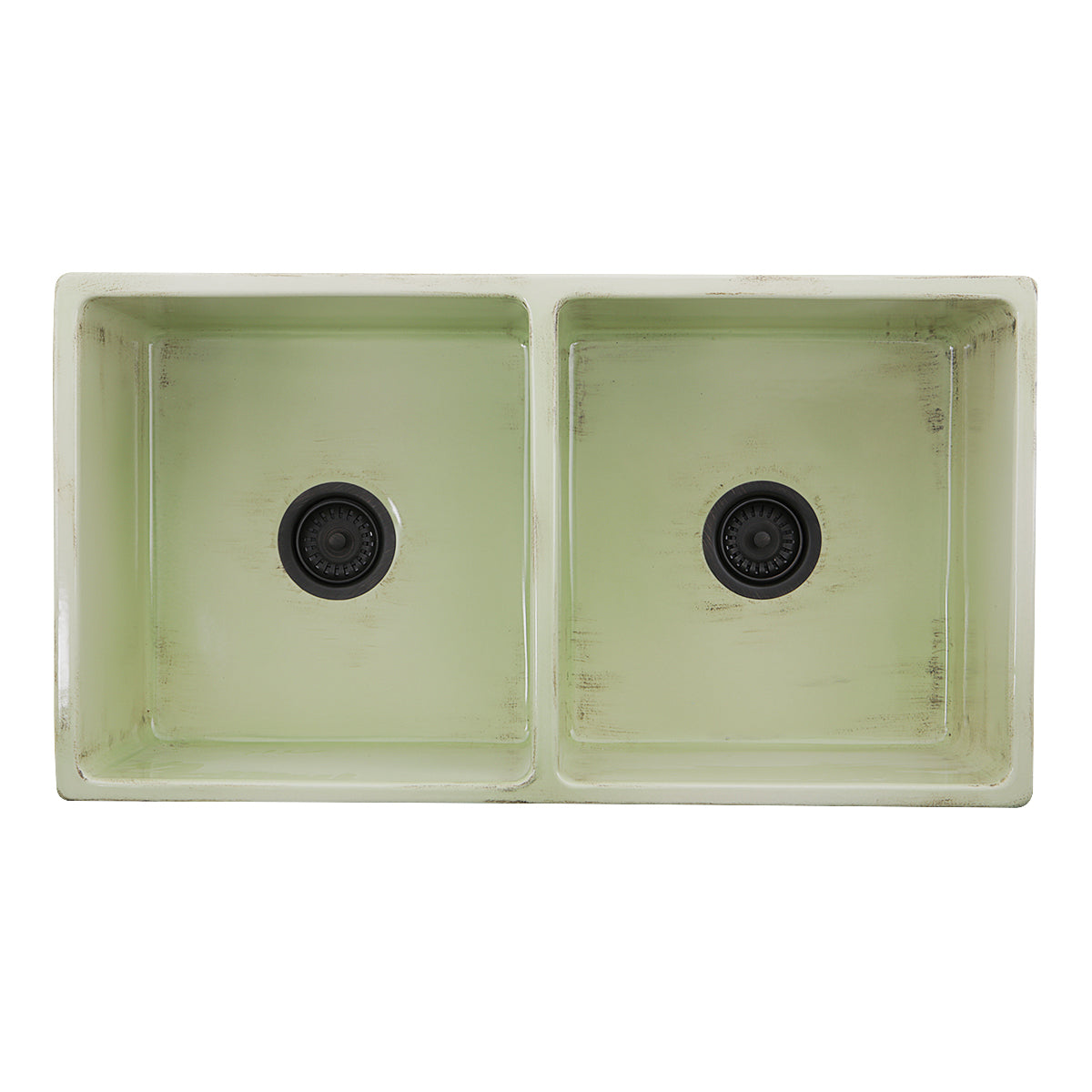 Nantucket Sinks Double Bowl Farmhouse Fireclay Sink with Shabby Green Finish