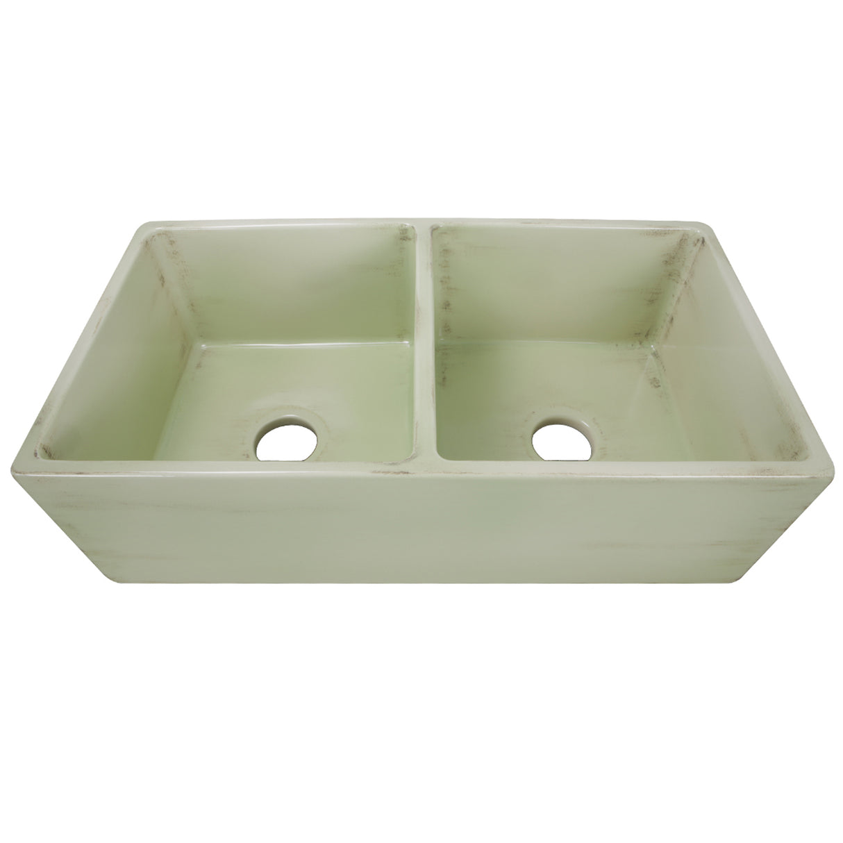 Nantucket Sinks Double Bowl Farmhouse Fireclay Sink with Shabby Green Finish